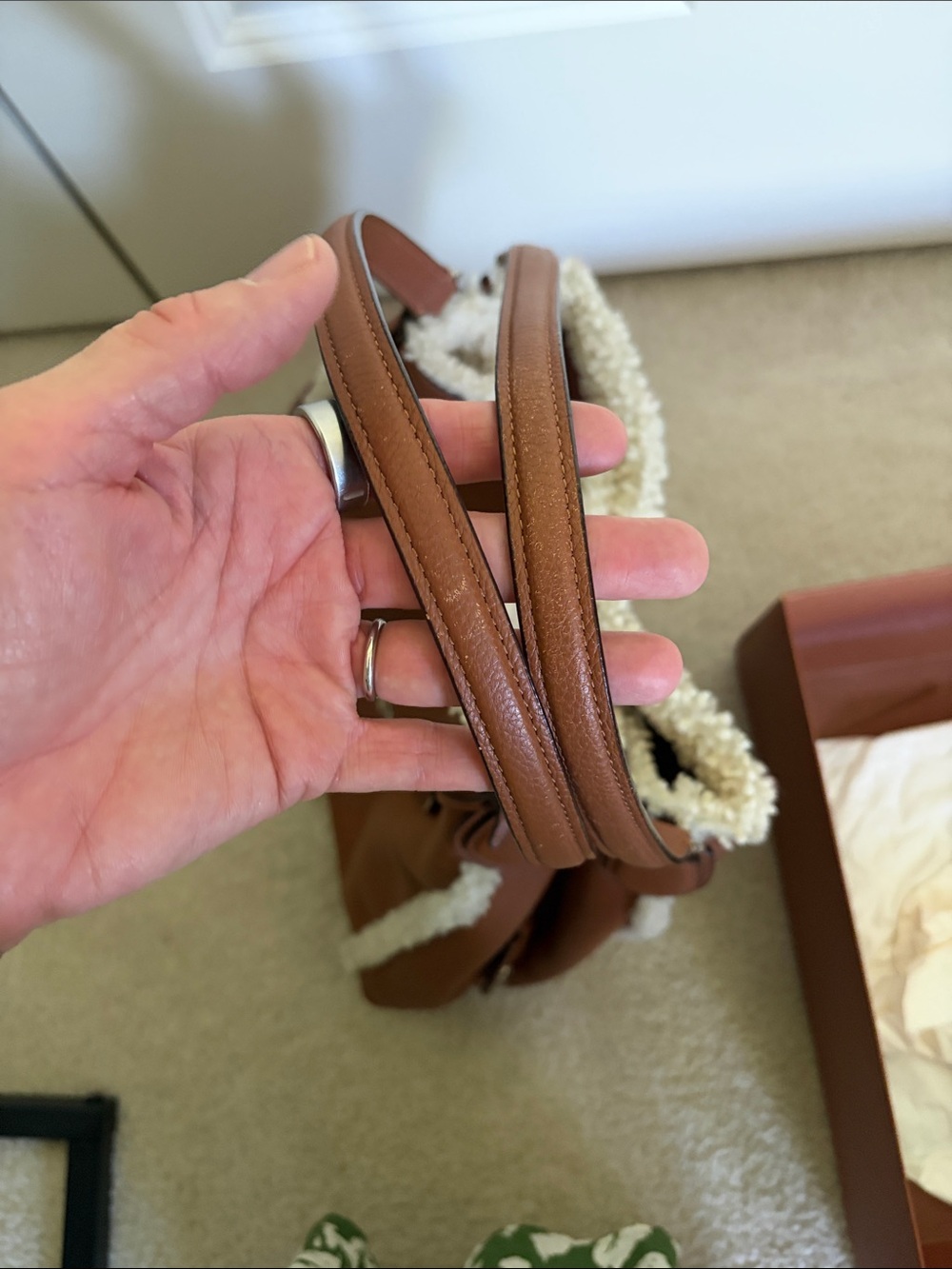Coach Chestnut Leather Hobo with Cream Shearling Trim - Picture 6 of 13